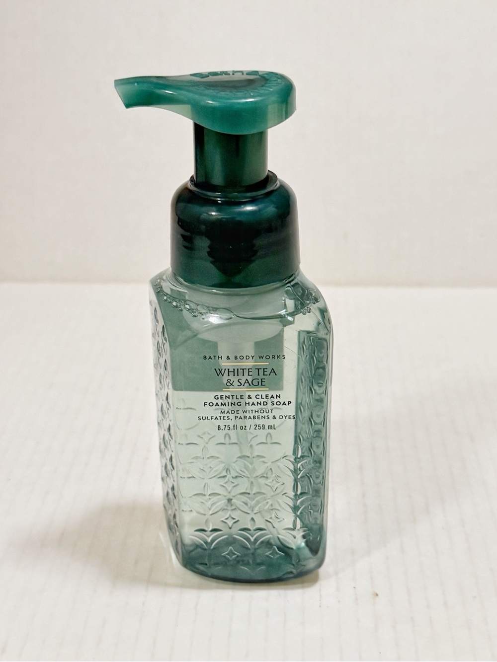 Bath & Body Works White Tea & Sage Foaming Hand Soap - Teal Green Bottle